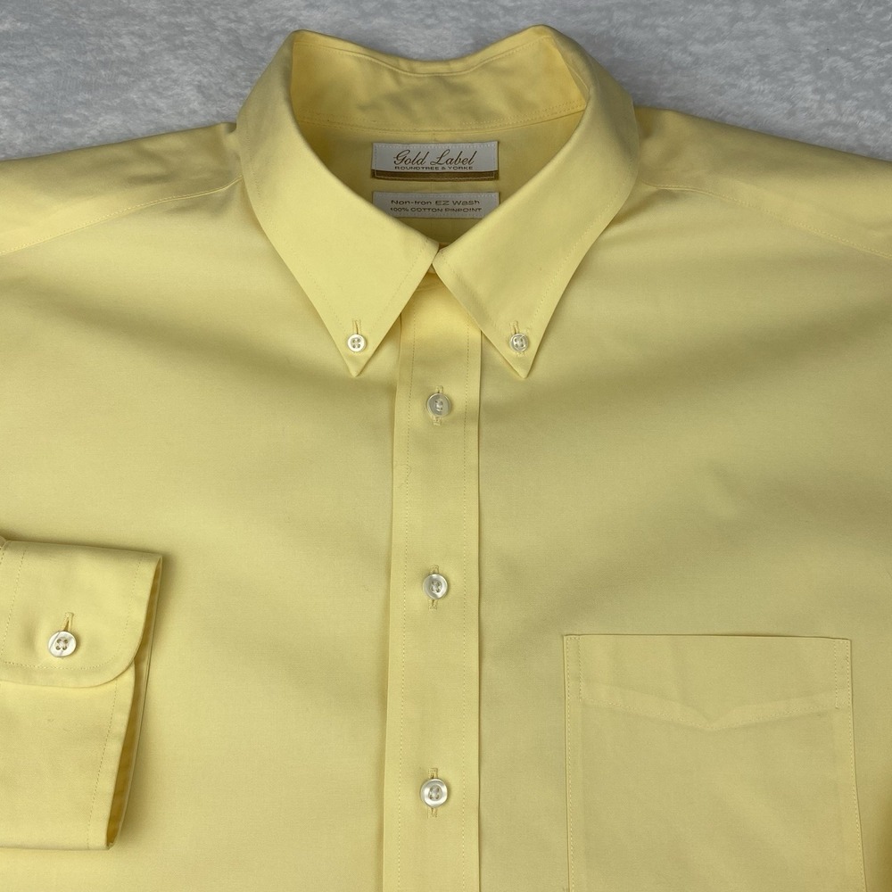 Roundtree & Yorke Gold Label Dress Shirt Mens 17.5-33 Canary Yellow No Iron